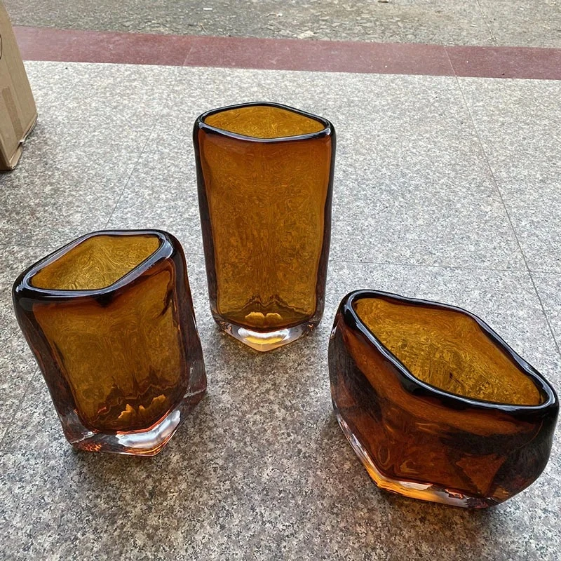 Amber Colour Glass Vase Hydroponics Flower Pots Desk Decoration Crafts Flowers Arrangement Floral Vases Room Aesthetic Decor