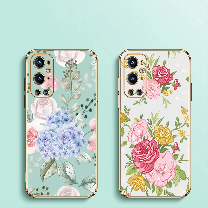 Custodia protettiva per telefono per Oneplus 8T 9 1 + 9 Nord N20 5G 3 CE 2 Lite Custodia morbida in silicone antiurto con motivo foglie di fiori