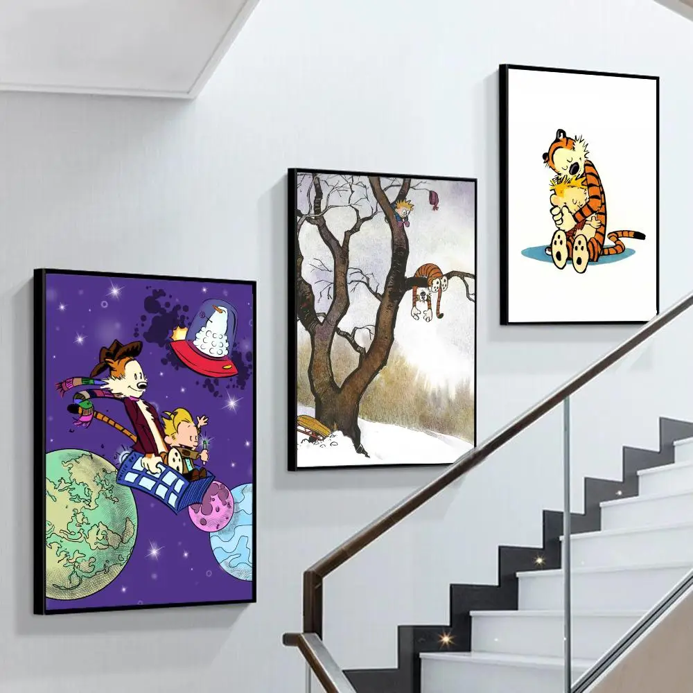 

Funny Calvin-and-Hobbes Poster Self-adhesive Art Poster Retro Kraft Paper Sticker DIY Room Bar Cafe Vintage Decorative Painting