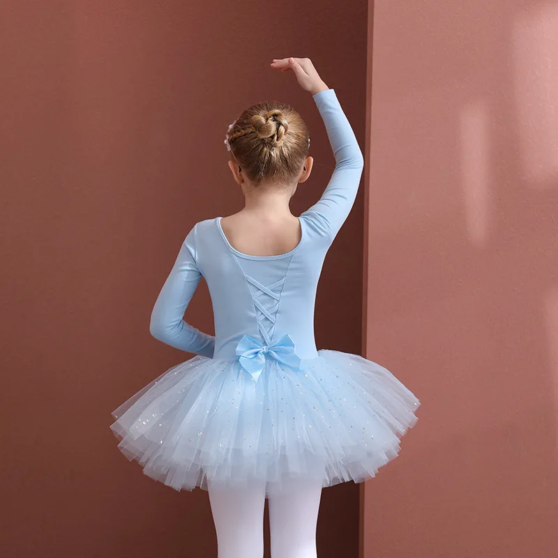 Vestido tutú de Ballet para niñas, vestido de tul de manga corta/larga con lazo, patinaje, gimnasia, Navidad, fiesta de cumpleaños, leotardo, Ropa