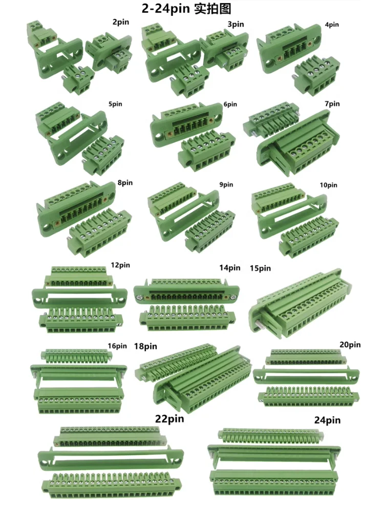 5sets through-wall solder-free fixing panel 15EDGWC-3.81mm with flange 2EDGWC pair plug terminal 2-24pin