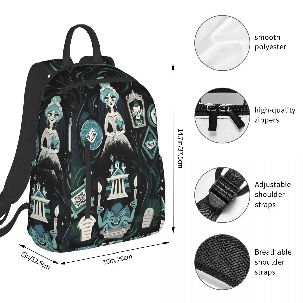 Haunted Mansion Stretching Backpack Student Boys Girls BookBag Children School Bag Laptop Shoulder Bags for Men Women
