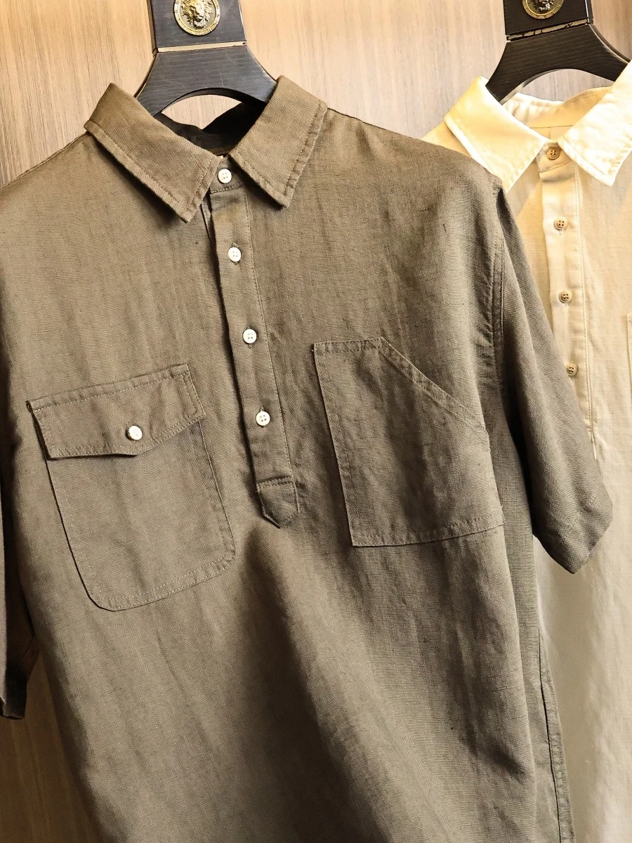 

Linen Blend Men's Shirt Summer Breathable Short Sleeve Mixed Fashion Casual Style Loose Fit Urban Style Button up