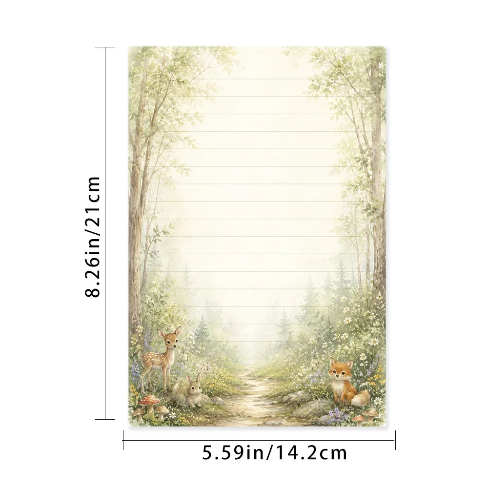 50 Sheets, Forest Fox -themed Writing Paper, Lined, Glue-free, Perfect For Notebooks, Memos, And Stickers