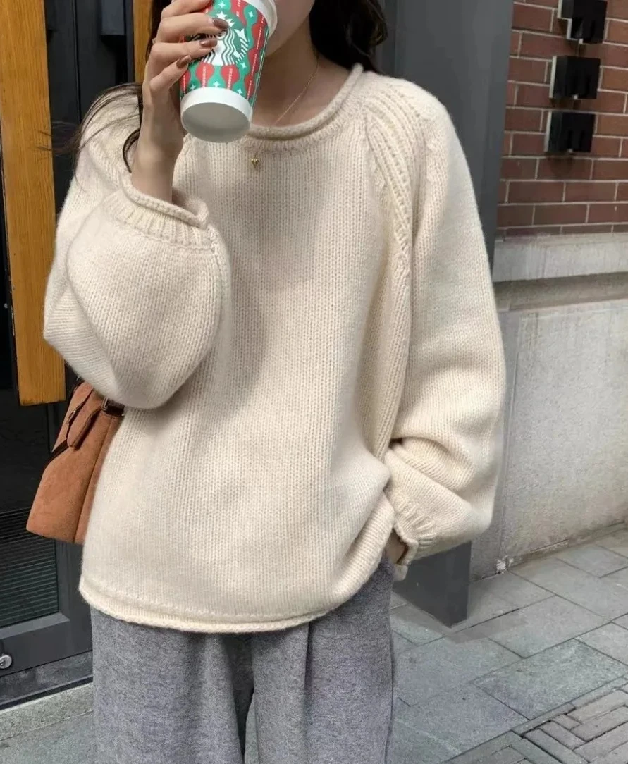 

sweater Autumn and winter new pure cashmere sweater for women with thick rolled edge round neck loose knit