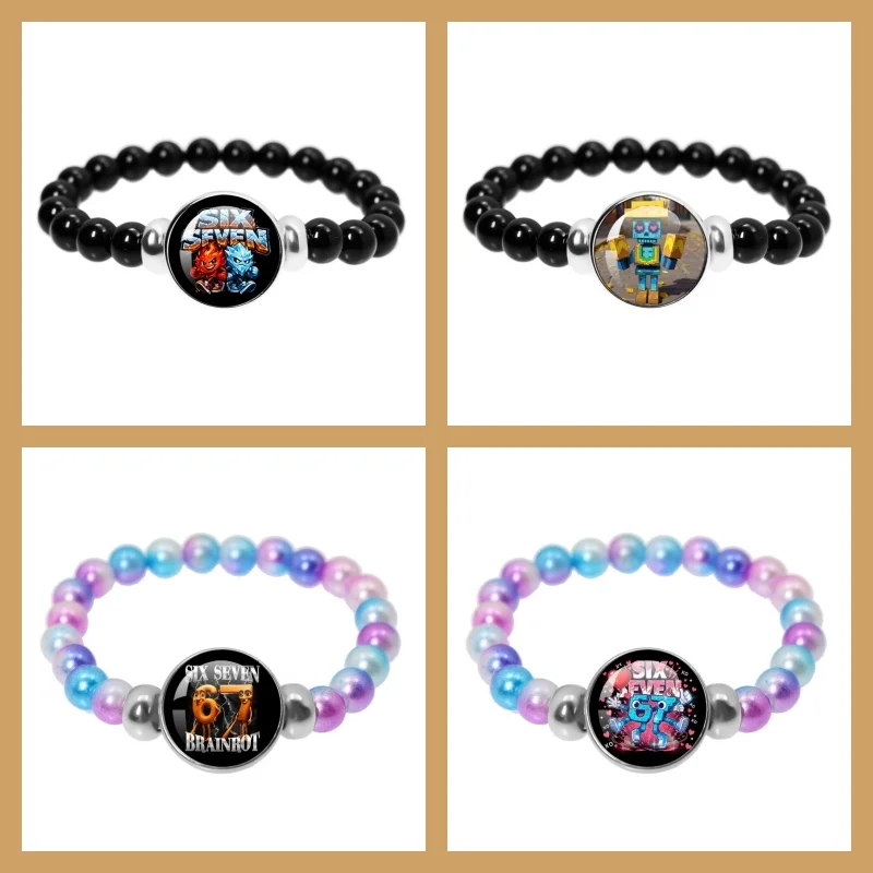 Game STEAL A BRAINROT Blue 67 sahur Cute No. 67 Handmade 18mm Beaded Bracelet Glass Game Surrounding  Accessories Jewelry Gifts