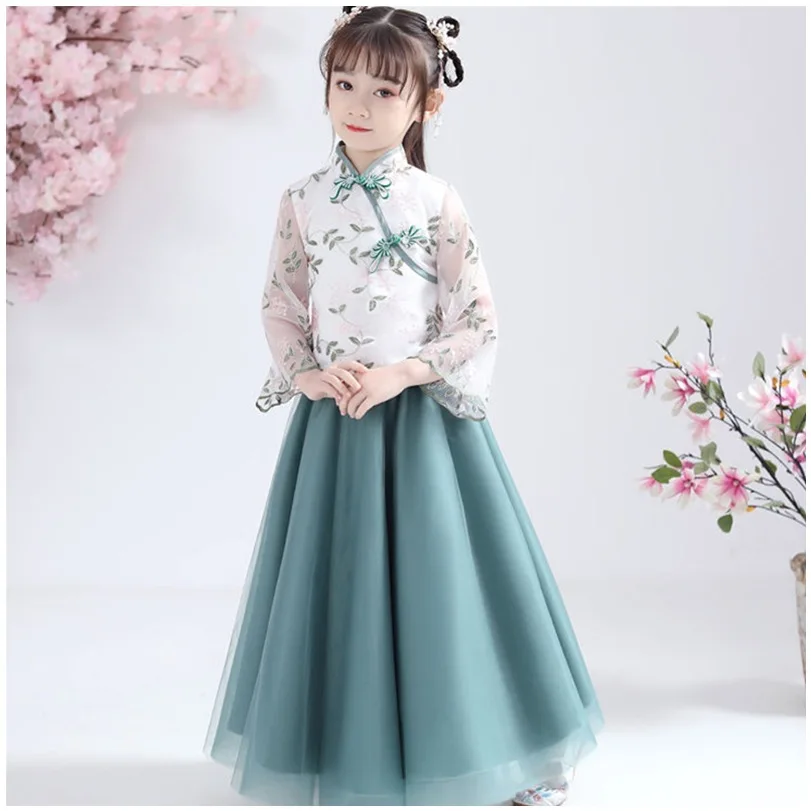 

Children's Hanfu Cheongsam Fairy Retro Chinese Style Wedding Flower Girls Dresses 2023 New Baby Princess Qipao Formal Skirt