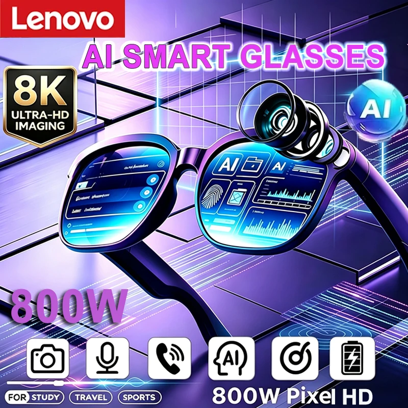 Image of Lenovo Upgrade Smart AI-Brille 800W HD 8K Aufnahmekamera Foto Video Sprachanruf Übersetzung Bluetooth AI Motorrad-Brille