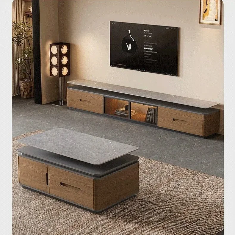 Medieval solid wood TV cabinet coffee table combination living room household light luxury high cabinet