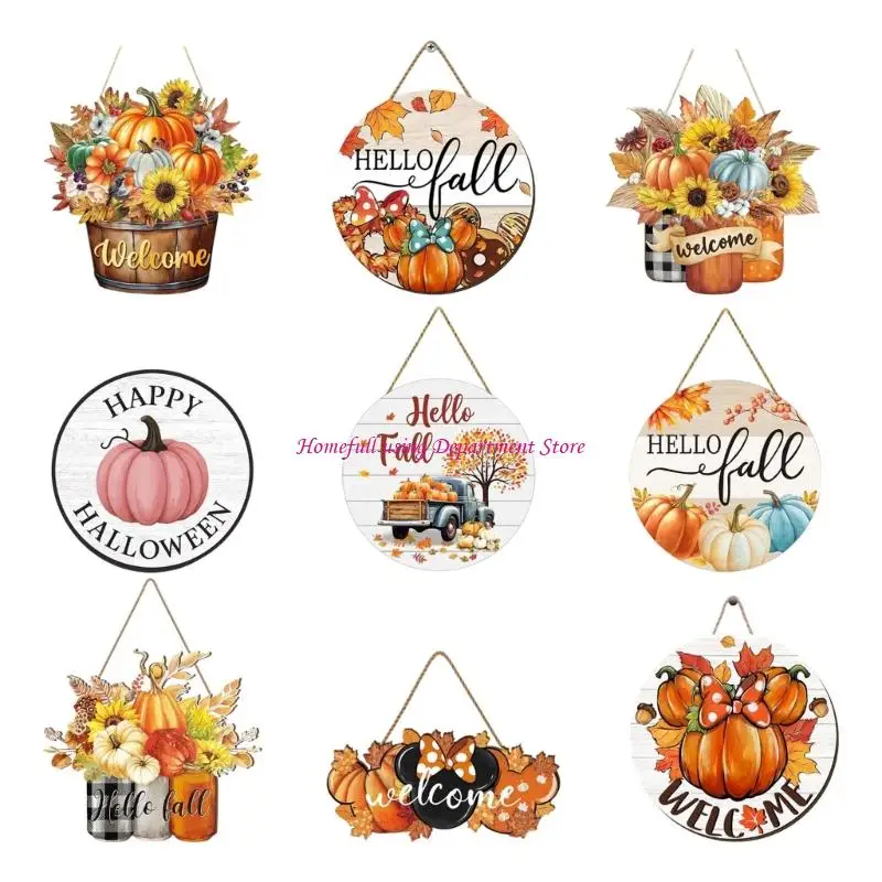  Fall Front Door Decors,3D Wooden Fall Door Sign Hanging Pumpkin Wreath with Autumn Sign for Harvest Home Decoration