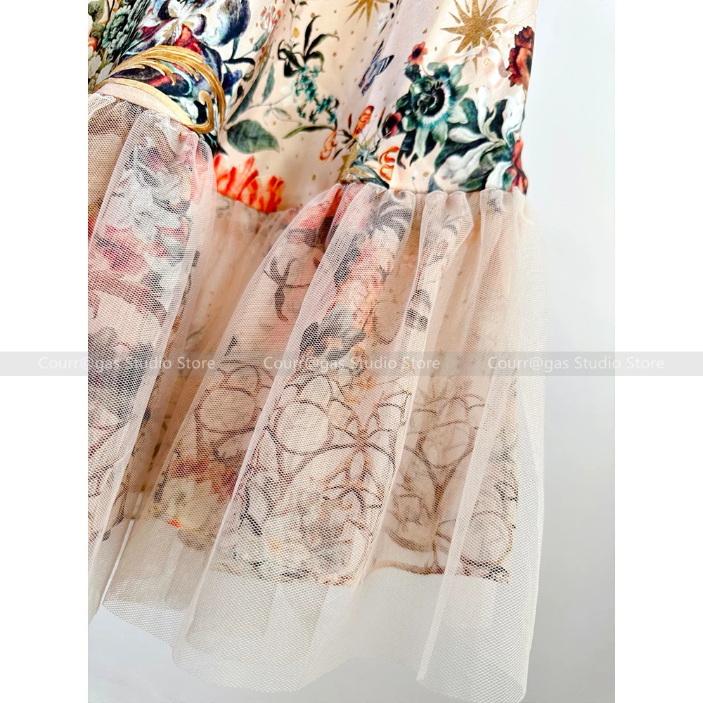 Australian niche silk V-neck printed roses with diamonds fairy resort style dresses for women