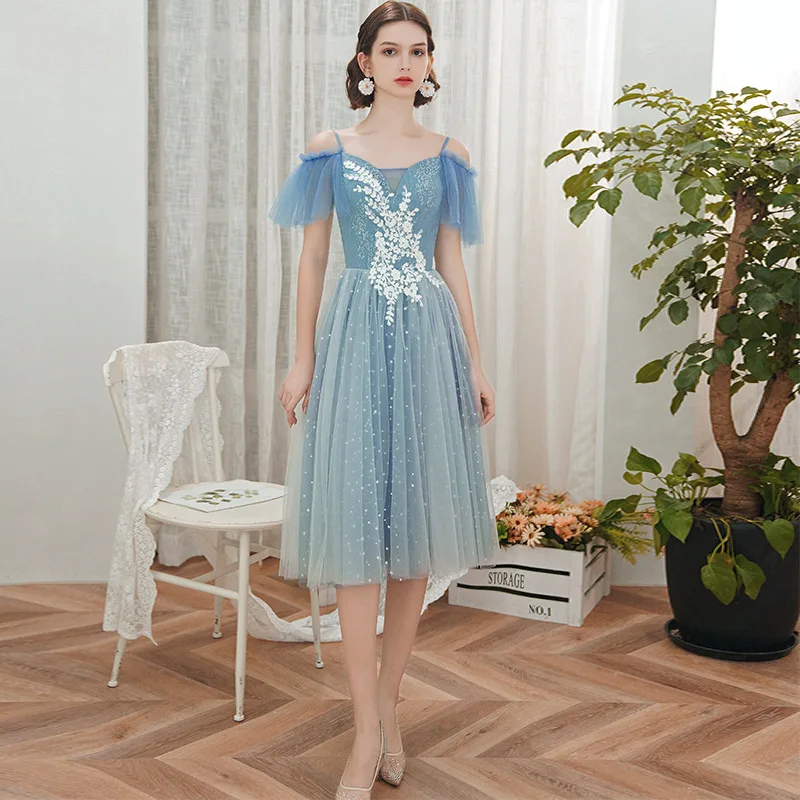 

Maids of Long Blue Summer New 2024 Ele Starry Midi Dr Women's Host Gown for Bridal owers And Weddings