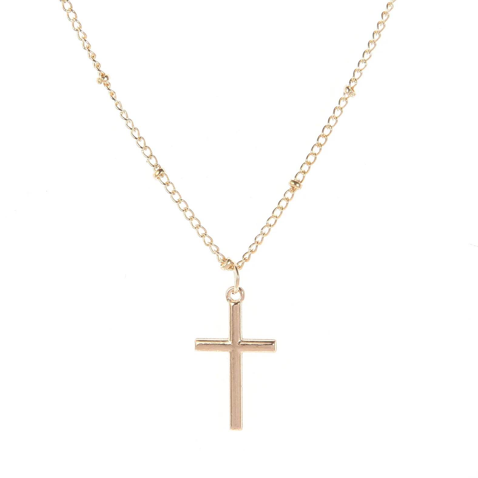 Delysia King Women Simplicity Trendy Cross Necklace Elegant Temperament Personality Gold-plated Bead Clavicle Chain