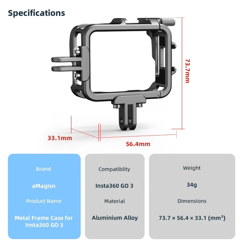 aMagisn Insta360 GO3S GO3 Metal Rabbit Cage Protective Bezel Sports Camera