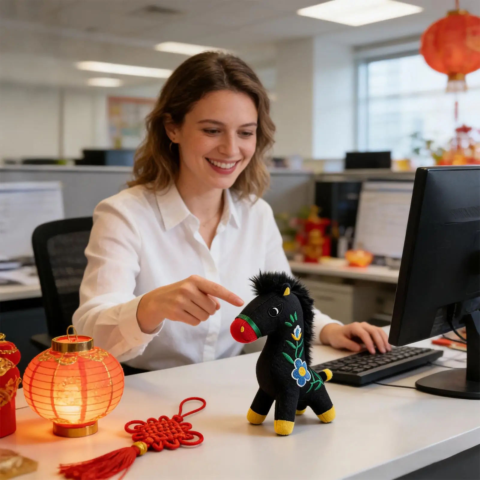 Horse Mascot Plush Toy Creative Lucky Pony Pendant Chinese New Year Mascot Horse Plush Keychain Bag Decoration Festival Gift