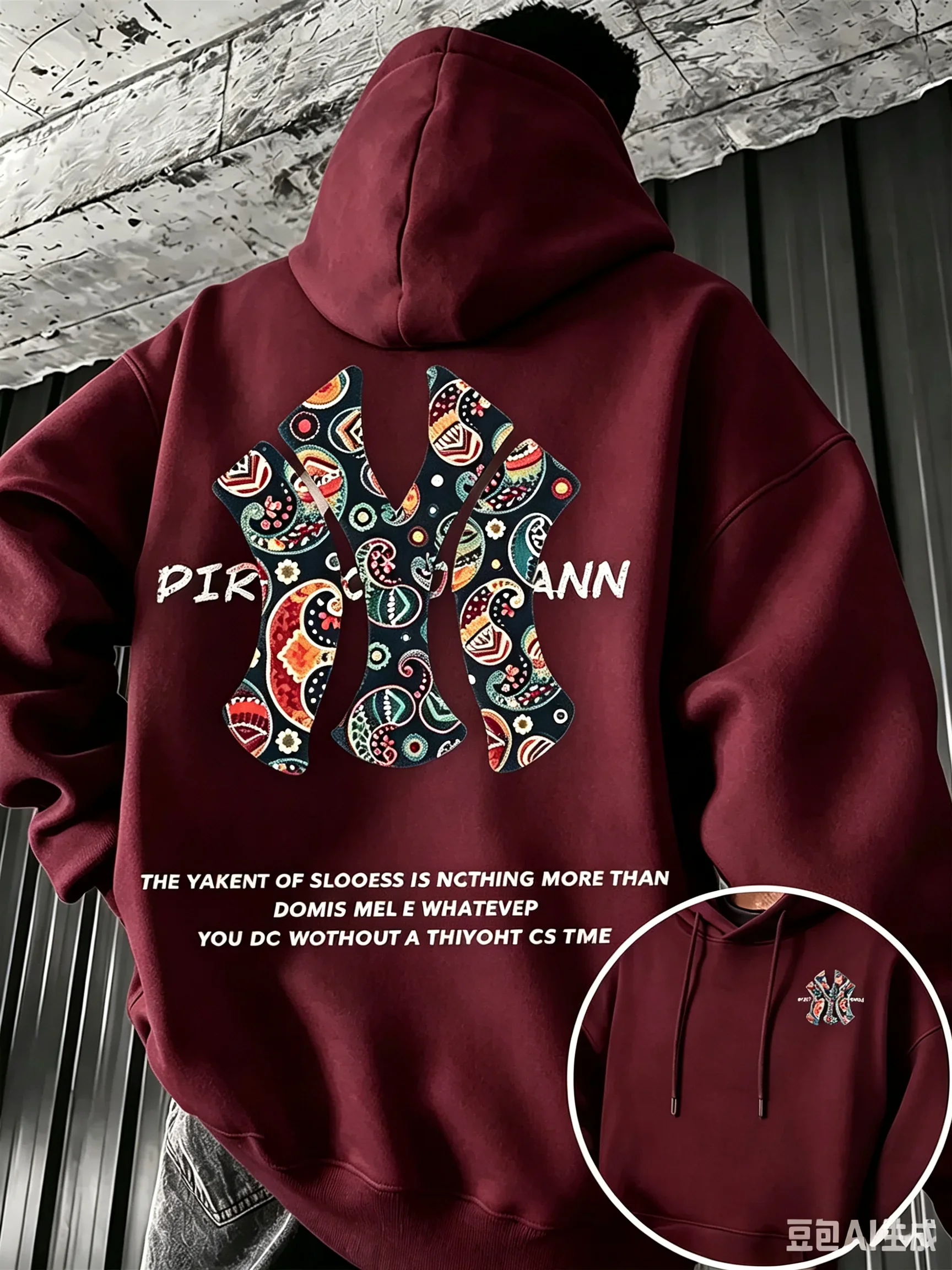 Herren-Hoodie für Herbst und Winter, Outdoor, warm und bequem, Walnussblüten- und NY-Buchstaben-Design, doppelseitiger Druck, lockerer Schnitt, Fleece, Streetwear – Detail 15