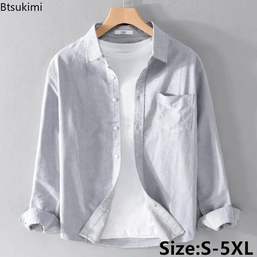 

2024 Fashion New Men's Solid Color Loose Casual Shirt Breathable Versatile Long-sleeved Shirt Coats Men Spring Simple Blouse Top