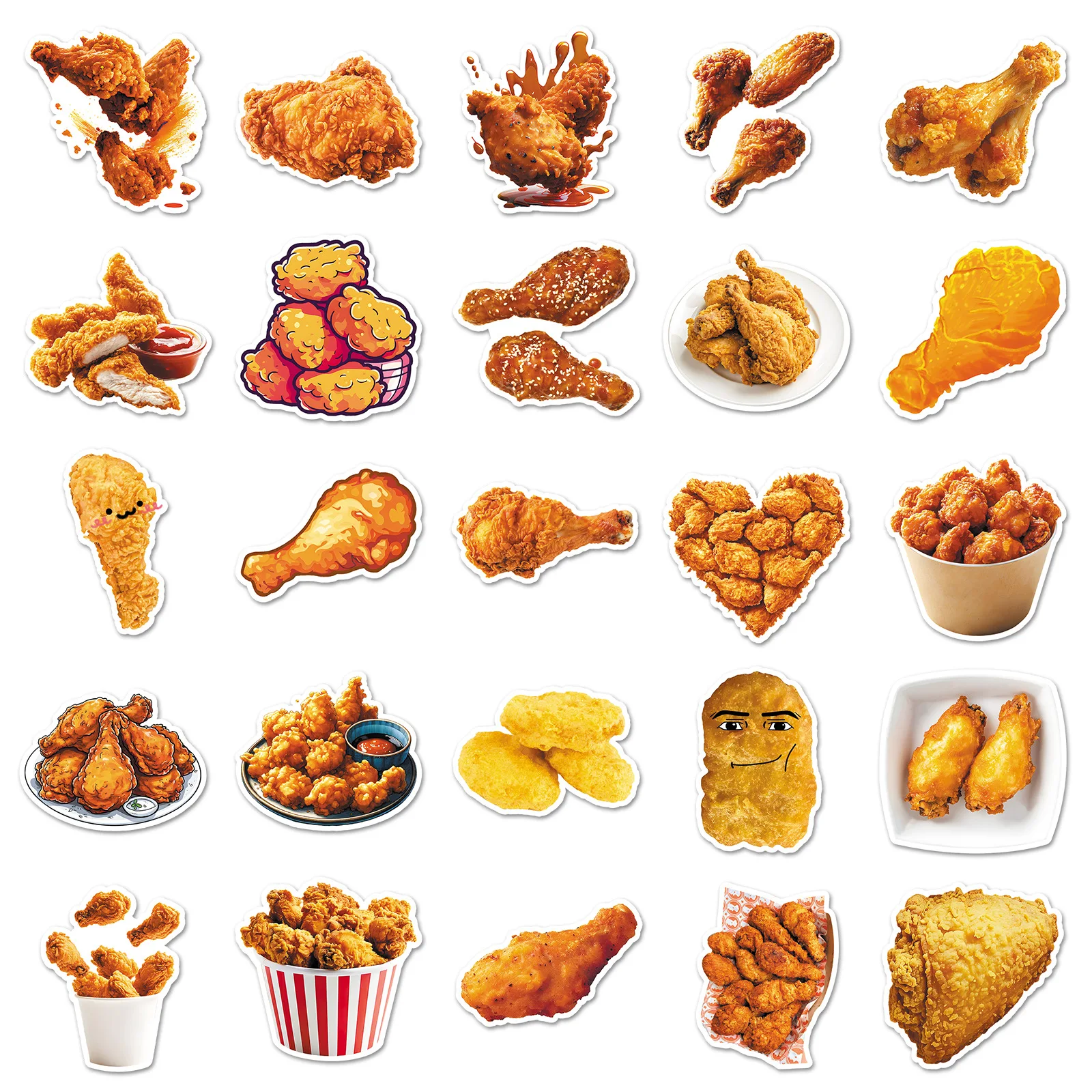 

50PCS Fried Chicken Stickers Gourmet Fast Food Fried Chicken Legs and Nuggets Decorative Notebook Waterproof Stickers Kids Toy