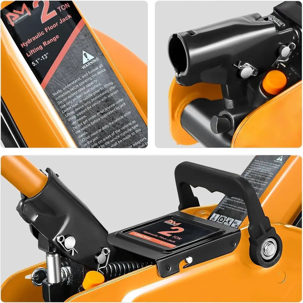 2톤 용량 저프로파일 유압 플로어 잭, 5.1-13 리프팅 범위, 오렌지색