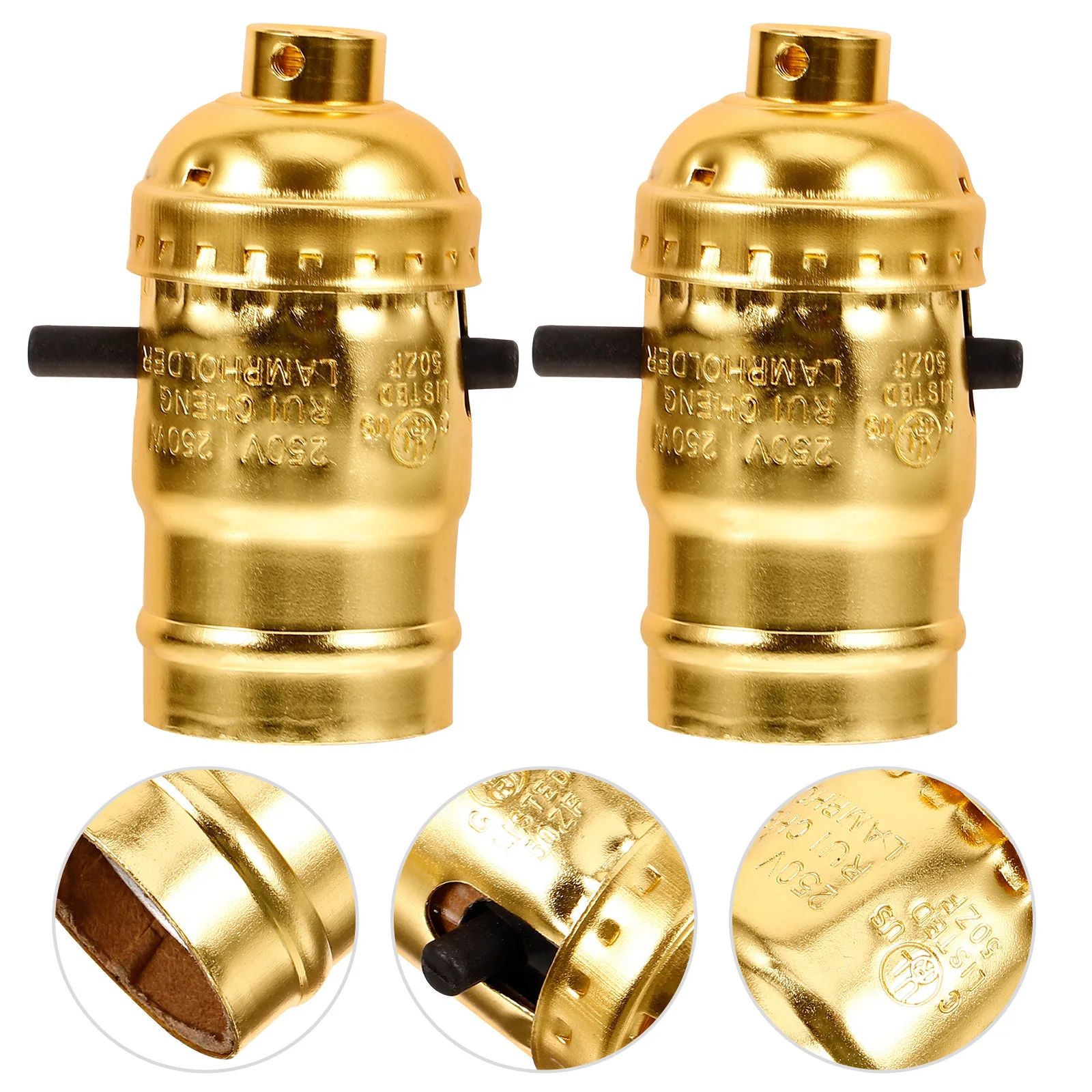 

2Pcs E26 Push Switch Lamp Holder Easy Installation Screw Terminal Connection Metal Lamp Socket Light Socket, Light Holder