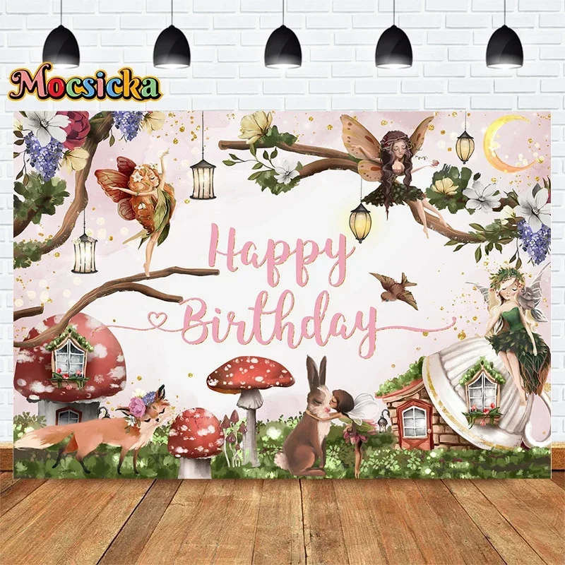 Mocsicka Girl Birthday Party Photography Background Elf Fairytale World Wonderful Night Backdrop Cake Smash Indoor Photo Banner