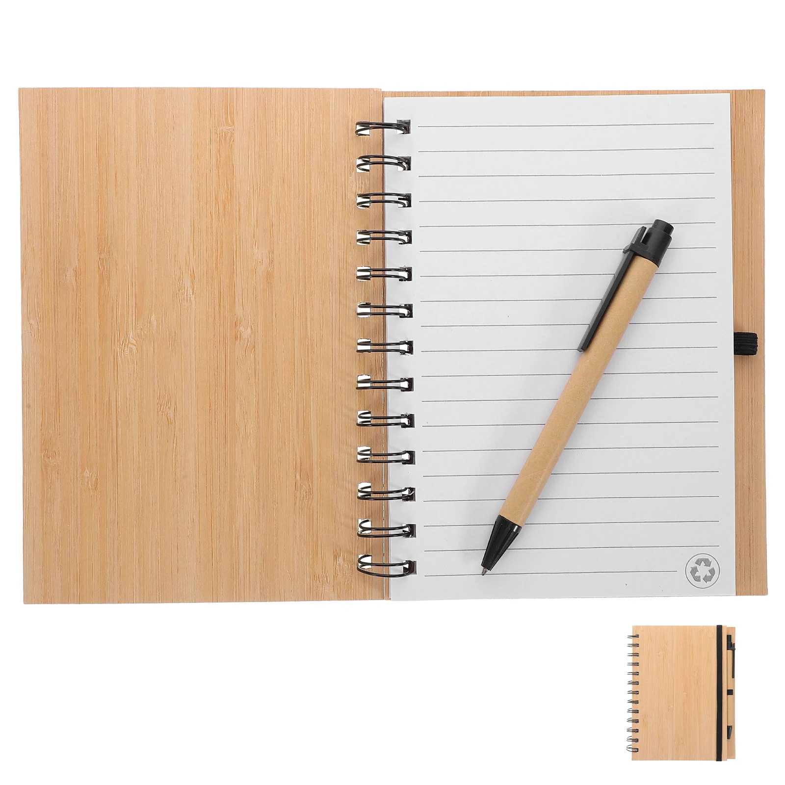 

Bamboo Cover Notebook Journal Writing Memo School Pocket Sized Unique Notepad Portable Design Spiral Binding Ample Pages Student