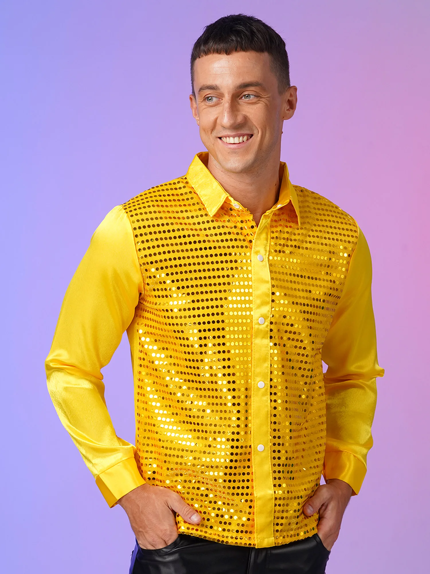 Mens Sparkly Sequin Dance Shirt Fashion Street Latin Jazz Stage Performance Costumes Dancewear Hiphop Clothes Long Sleeve Top