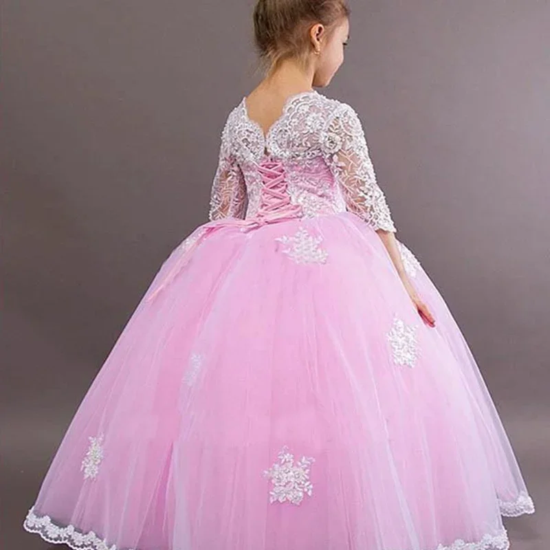 Fluffy Baby Flower Girl Dresses Lace Appliqués Bow Cute Princess  Wedding Party Communion Customize Dress Children's Gifts