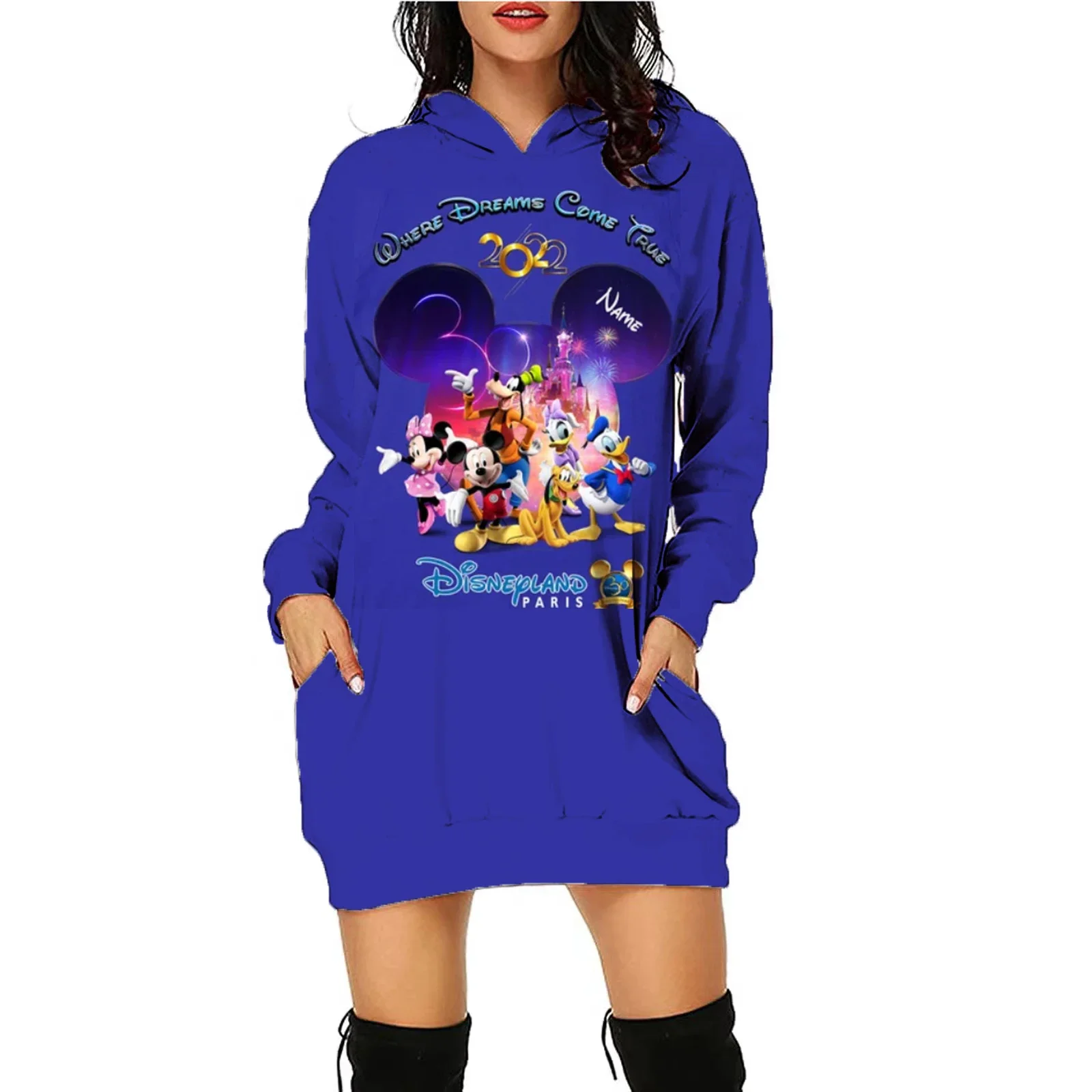 Disneyland Paris 30th Anniversary 3D Hoodie Women\'s Sweater Dress Autumn Winter Casual Sexy Hoodie Dress Party Long Sleeve Dress