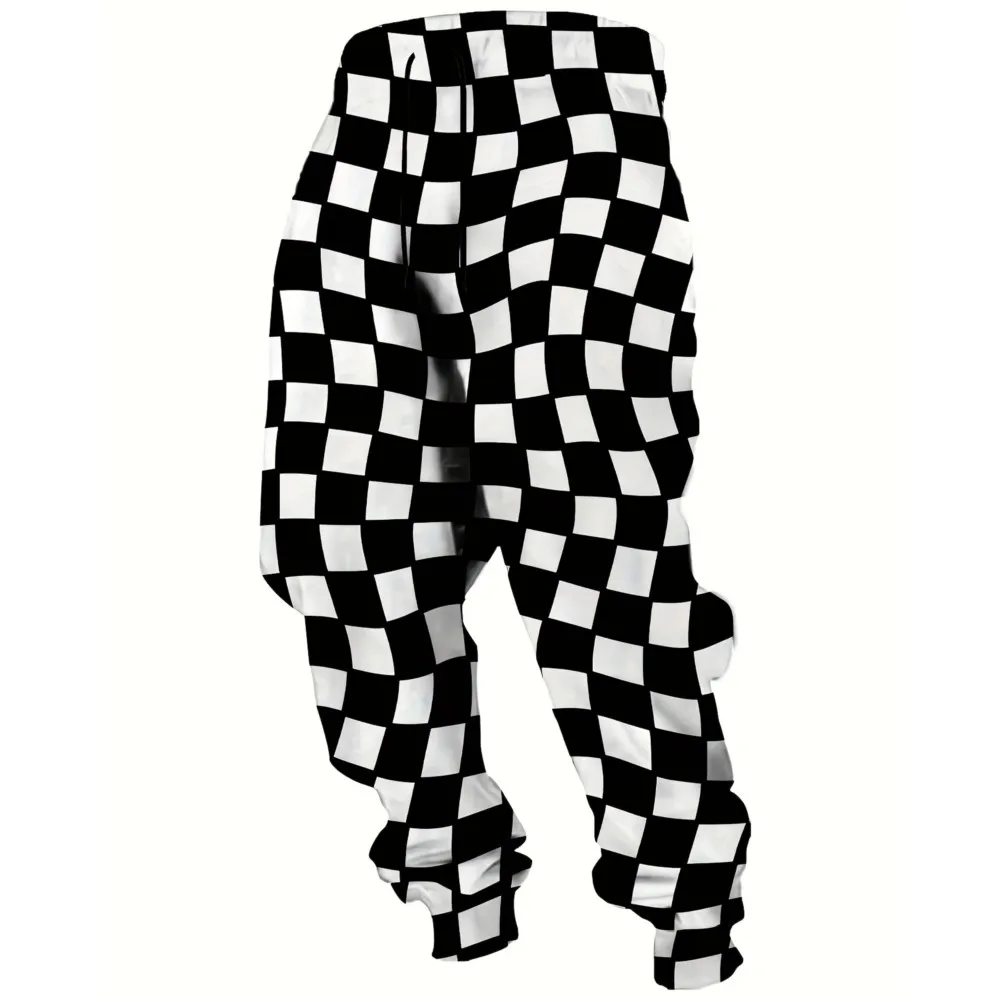

2026 Checkered Pattern Pants Street Pants Men's Side Pockets Elastic Drawstring Sweatpants Joggers Pants For Men Casual Trousers