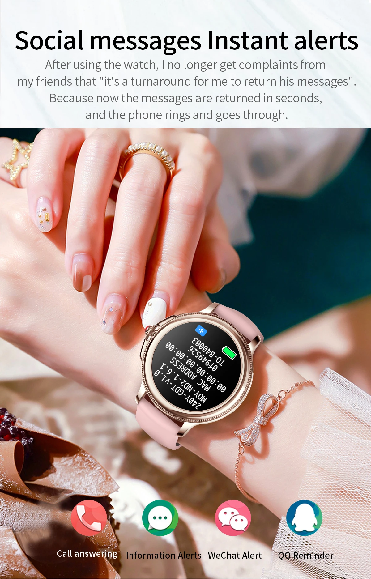 SitopWear-reloj inteligente para mujer, pulsera con pantalla completamente táctil, Bluetooth, llamadas, rastreador de Fitness, Monitor de ritmo cardíaco y sueño