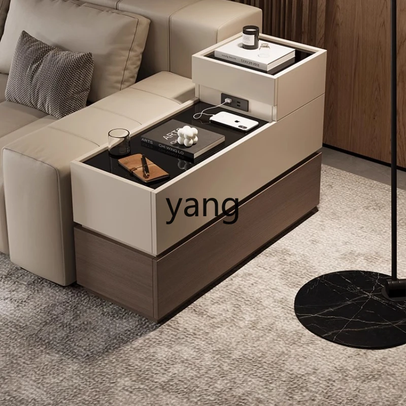 

YHM minimalist sofa side cabinet tempered glass edge light luxury