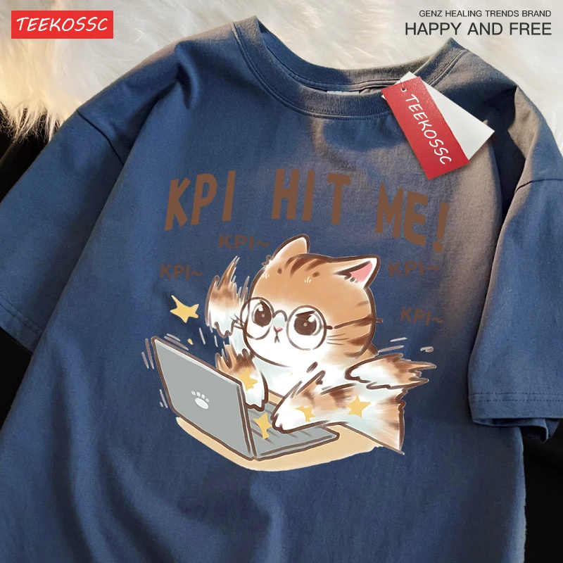 

Kpi Hit Me Crazy Work Cat Printing Мягкие футболки Женская хлопковая футболка с круглым вырезом Спортивный универсальный топ Летний оверсайз с коротким рукавом