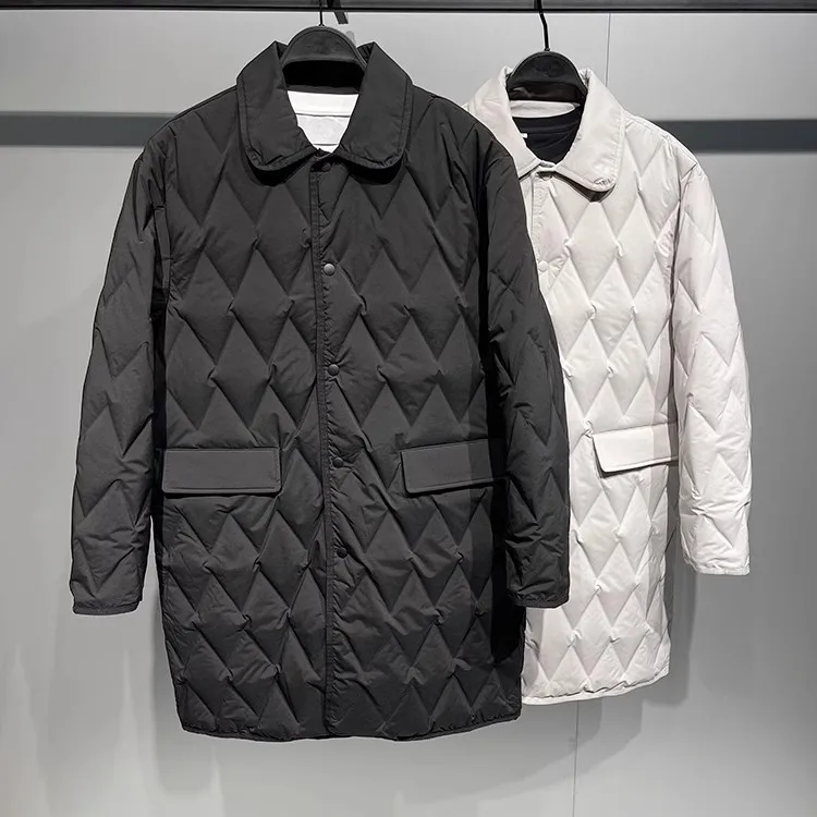 Jaet-ropa de trabajo ligera con cuello levantado para hombre, ropa de trabajo de longitud media, informal, con diamantes, a la moda, diseño Original