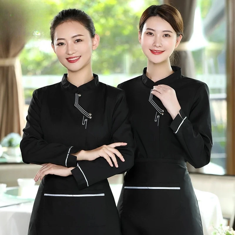 高級ホテルレストランスタッフユニフォーム、長袖中華風ウェイター作業服