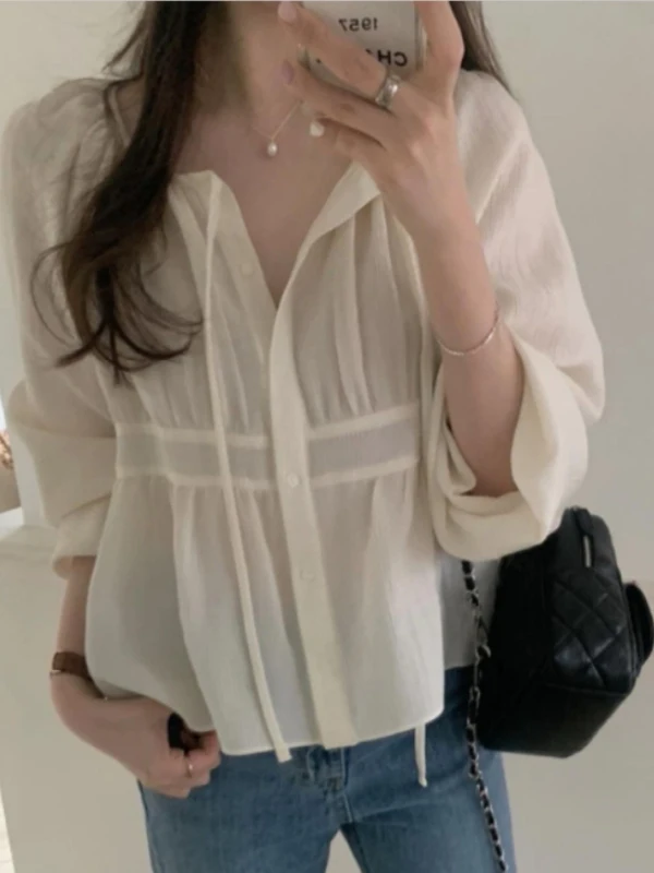 

Fashionable Three-Piece Set Women's Loose Folded Shirt Wrap Chest Sweater Slimming Half Skirt Long Sleeve round Neck Ensemble