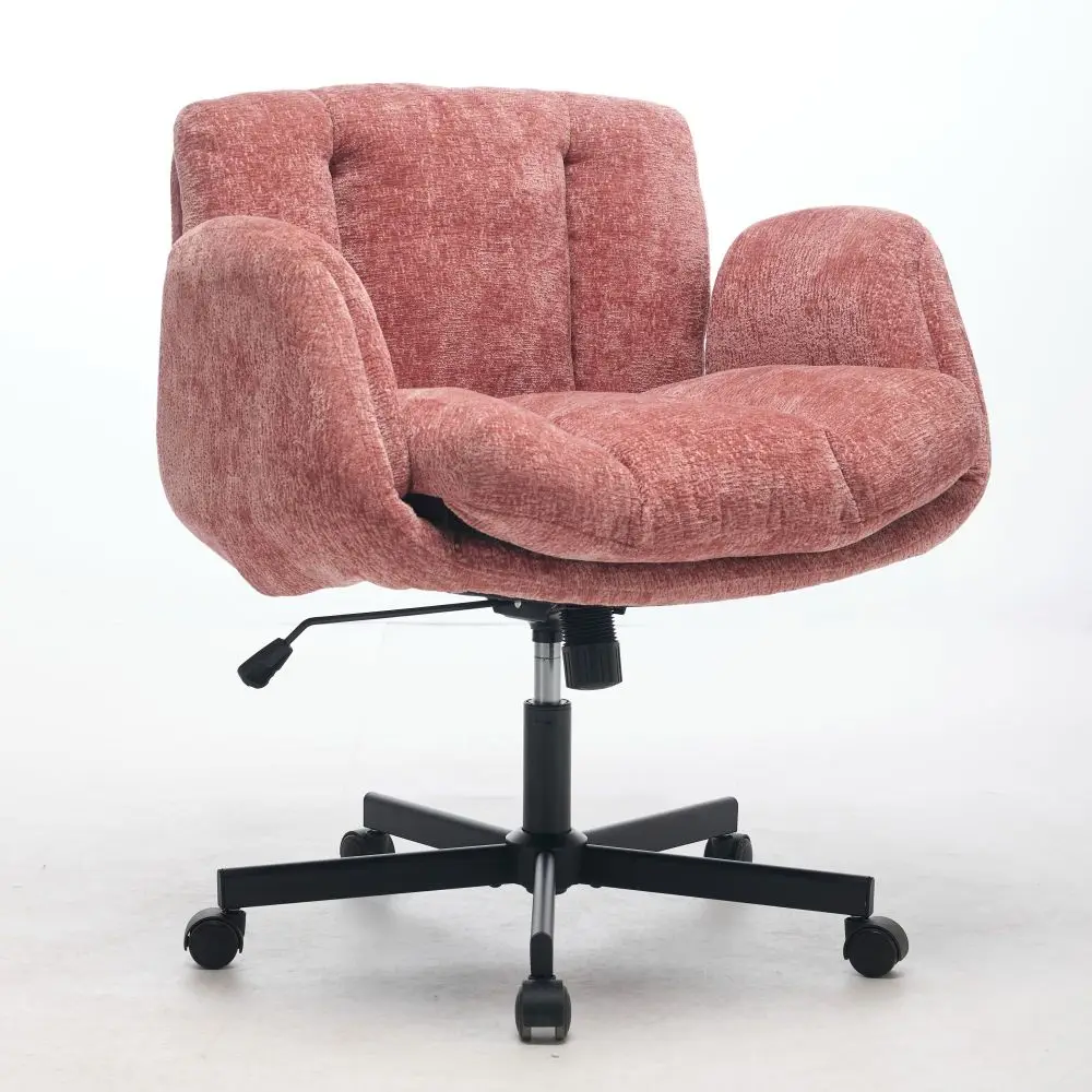 Modern Chenille Swivel Office Chair Height Adjustable Task Chair with Convertible Armrests Comfy Double Cushioned Desk Chair