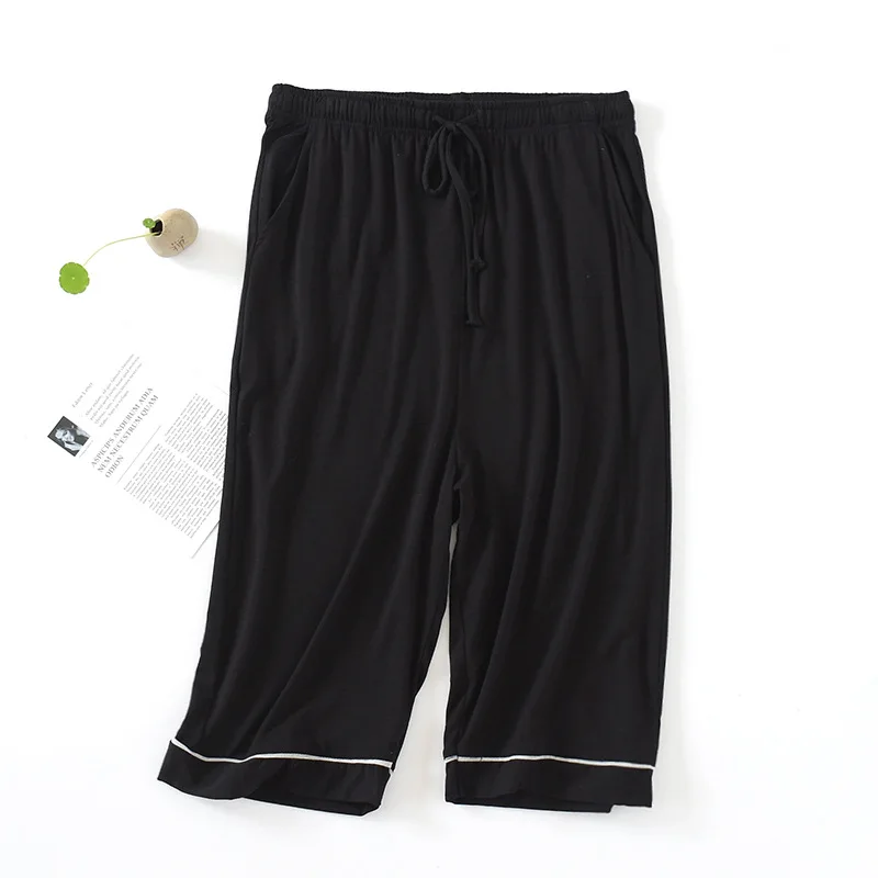 Elastic Waist Sleep Pant Pajamas Men Solid Color Nightwear Modal Cropped Pants Summer Homewear Home Clothing shorts