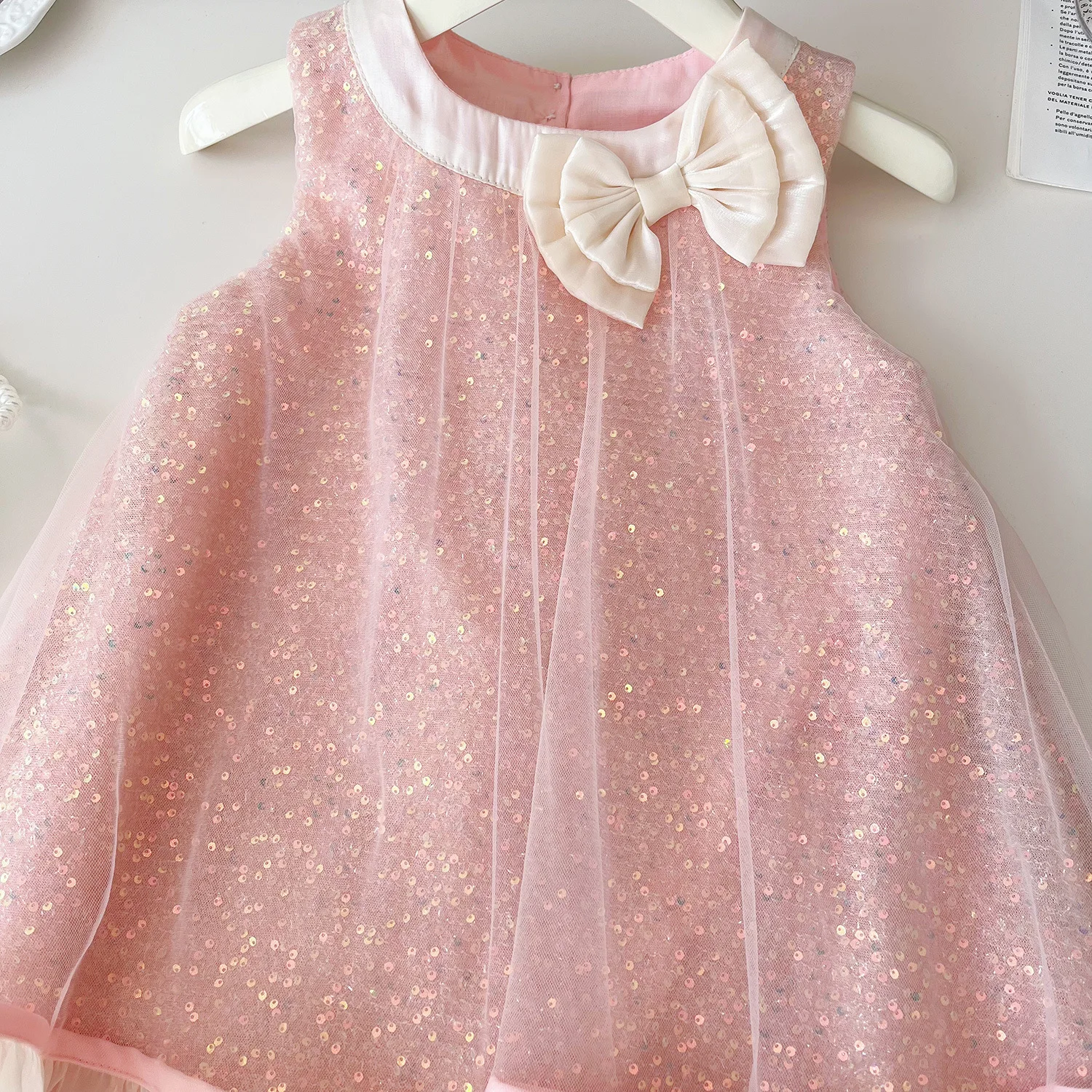 Girls Casual Dresses Sleeveless Bow Mesh Dress Princess Dress for Girls 2 To 7 Years Kids Clothes for Girls