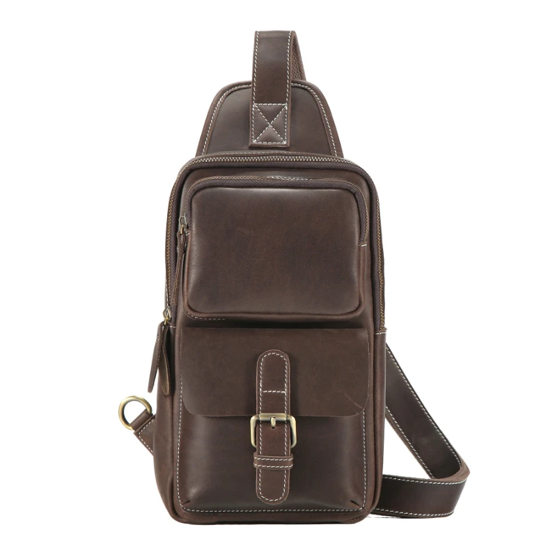 Jonlily Men's Genuine Leather Shoulder Bag Fashion Crossbody Sling Bag Small Dyabg Chest Bag Mini Purse Casual Handbag -KG2358