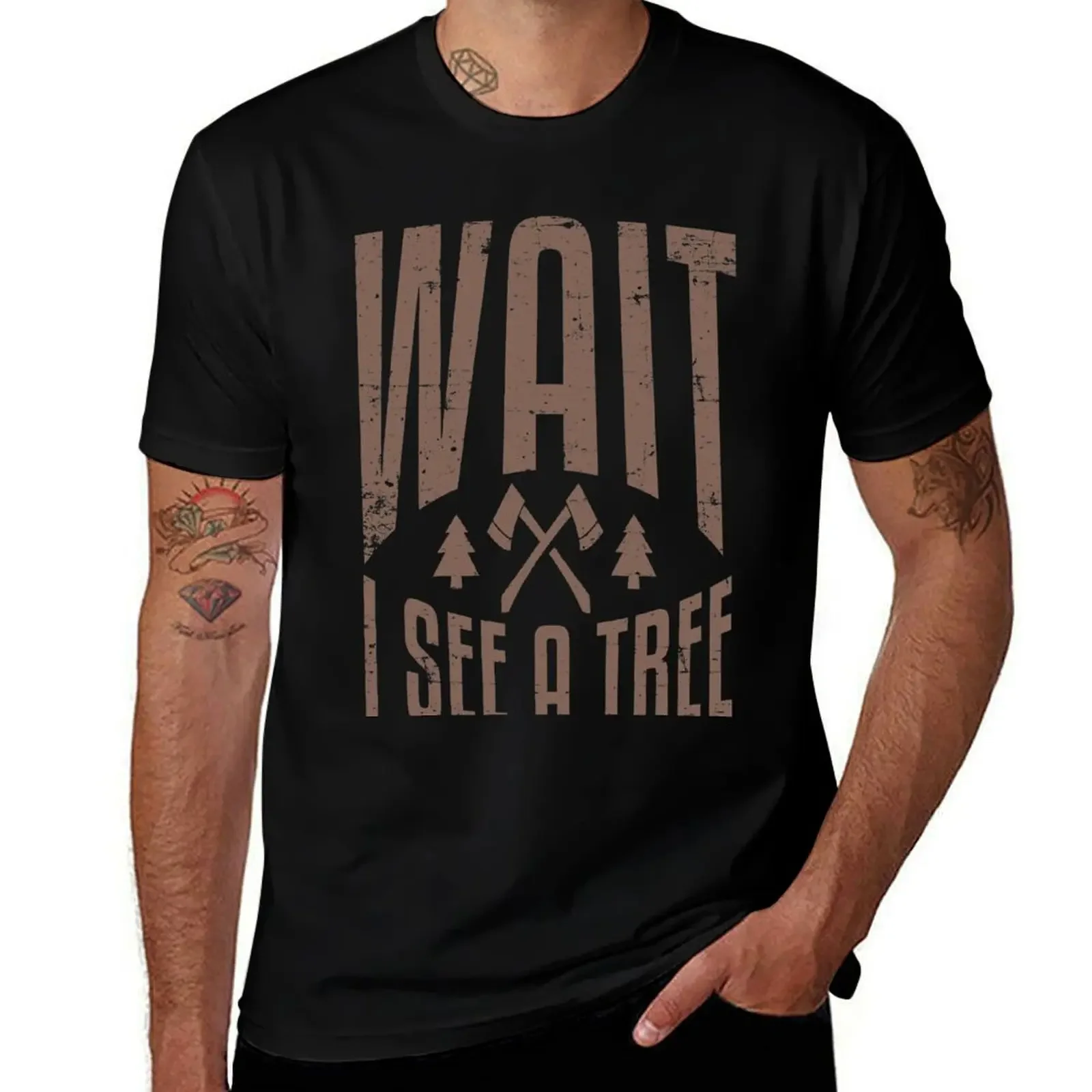 Wait I See A Tree Lumberjack Funny Logger Tree Logging Pun Joke T-Shirt anime stuff luxury designer tshirts for men