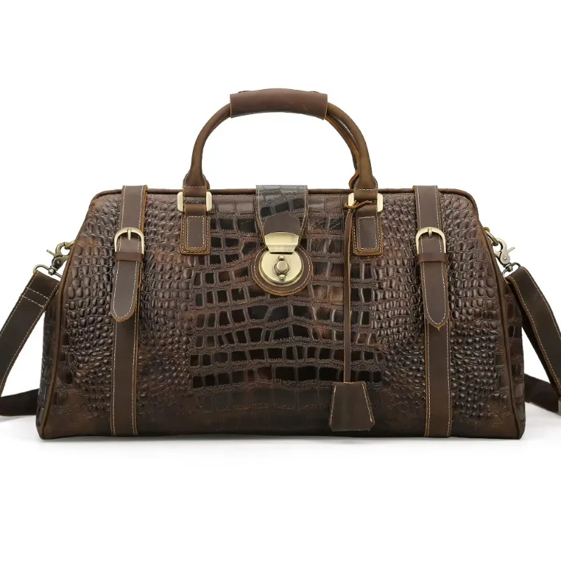 Wholesale Luxury Brown Alligator Leather Tote Bag Travel Factory Custom Zipper