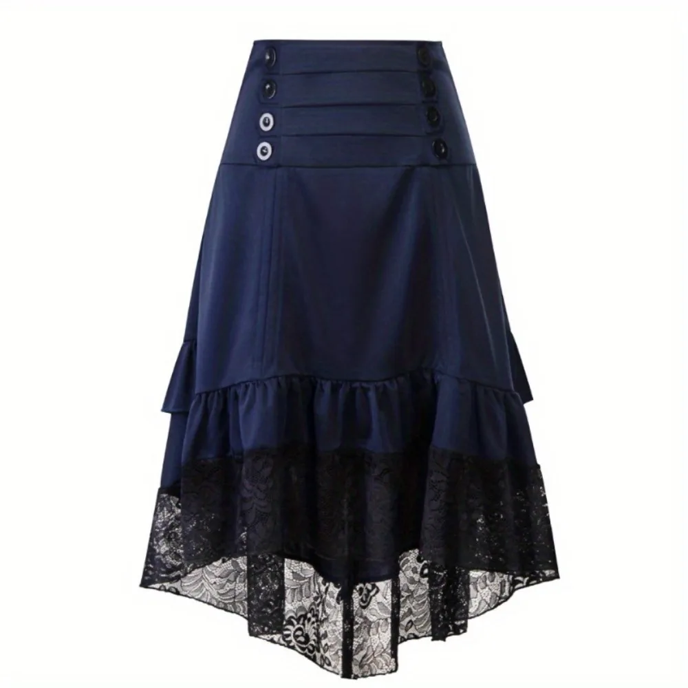 Gothic Lolita Skirt - Victorian Vintage Half Skirt for Women, Elegant High Waist Ruffled A-Line Dress with Lace Trim