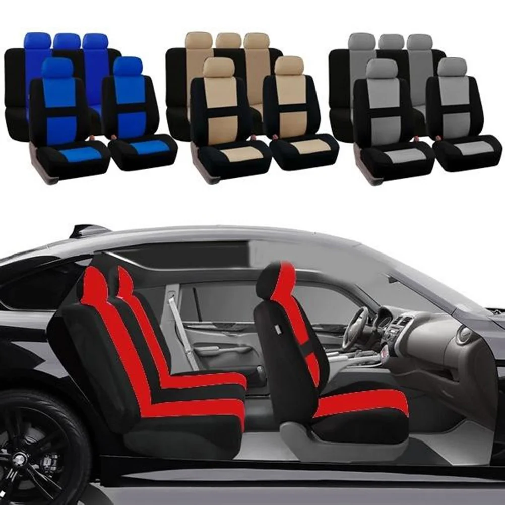 

2Pcs Car Seat Covers Full Set Universal Fit Breathable Light Fabric Split Bench Rear Foldable Side Airbag Compatible Easy