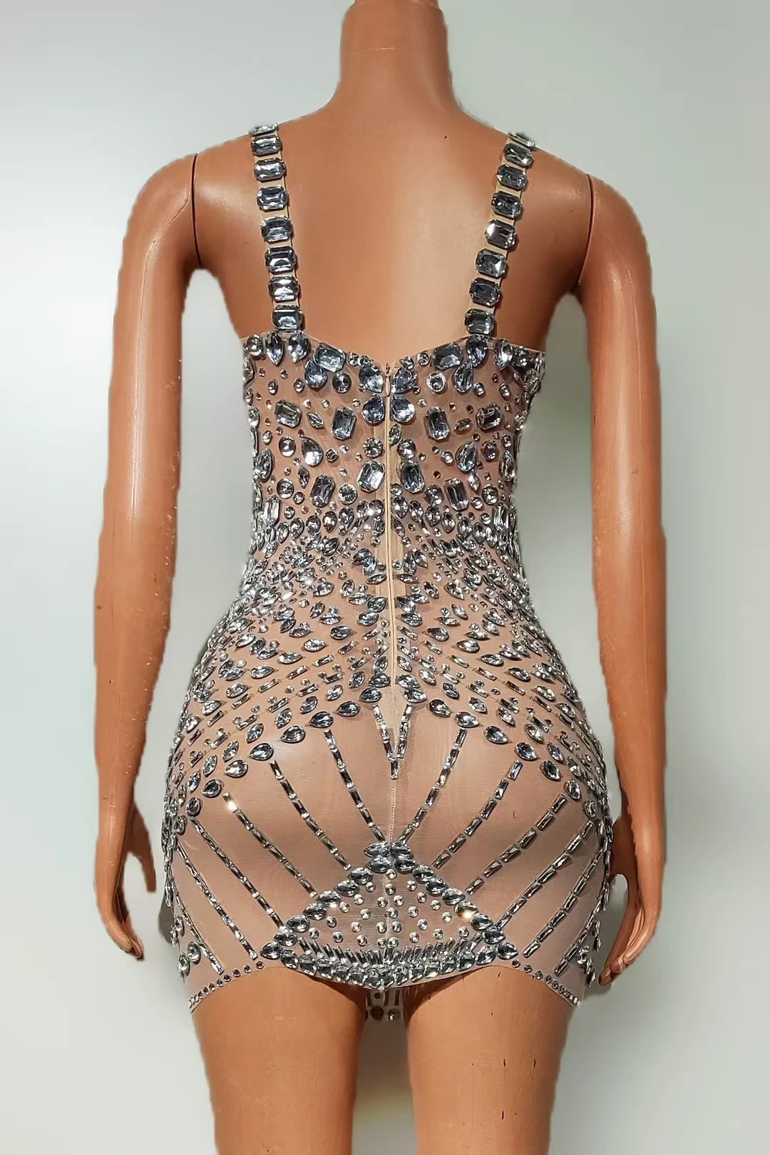 Jimu Luxe Sparkly Strass Jurken Latin Dance Wear Party See Through Mesh Avondjurk Sexy Vrouwen Vieren Prom Couture