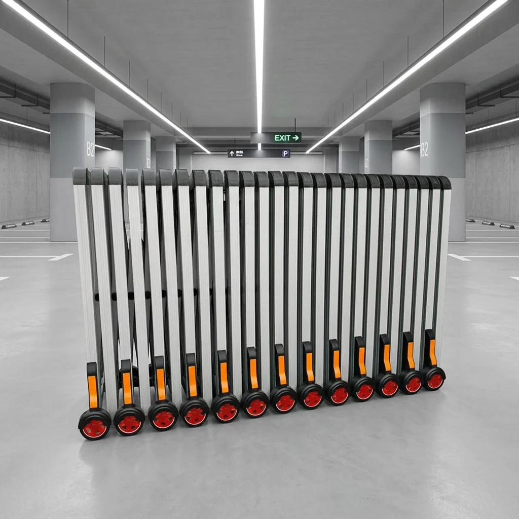【Durable Using】Custom Size Aluminum Alloy Wheeled Push-Pull Retractable Traffic Barrier, Foldable Manual Roadblock For Roadway