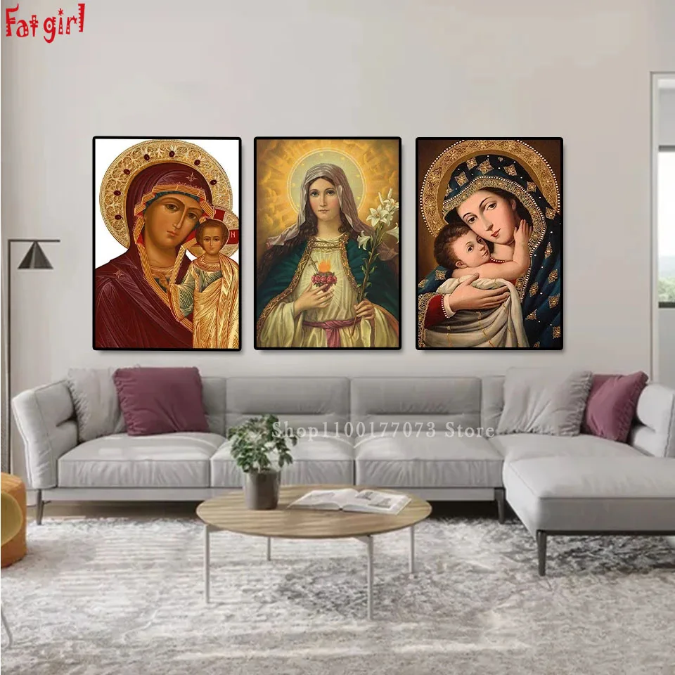 5D DIY Diamond Painting Full Drill Religious Icons Cross Stitch Set Embroidery Full Mosaic Jesus Virgin Mary Church Picture Gift