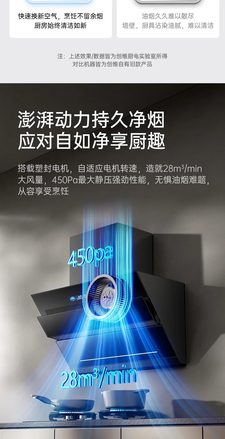 220V Skyworth Side Suction Range Hood Auto Cleaning Strong Suction Kitchen Ventilation