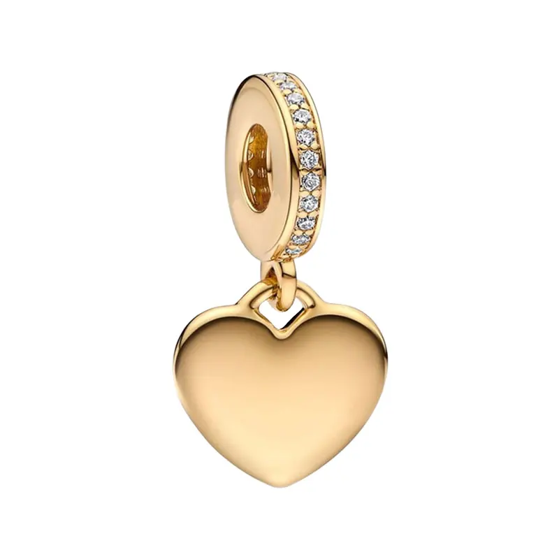 

Shine Gold Engravable Heart Tag Pendant Charms Women Clear Zircon Bail Jewelry Making DIY Original Bracelet Valentine's Day Gift