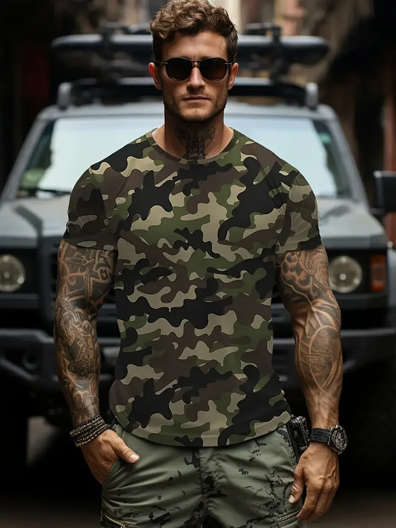 Vintage 3d Print T-Shirt 2025 Camouflage Men Retro Men's T-Shirt Street Short Sleeved Casual Fashion T-Shirt Men Clothing Top Te